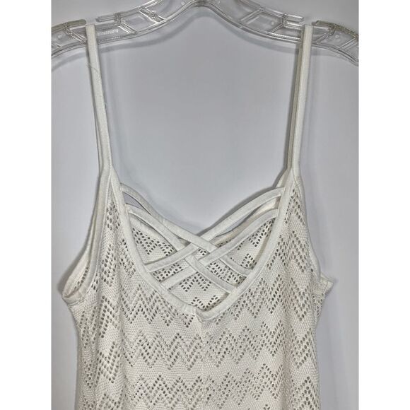 Women's Criss Cross Lace Tank Dress Swimsuit Beach Swim Cover Up White Medium - Picture 5 of 6